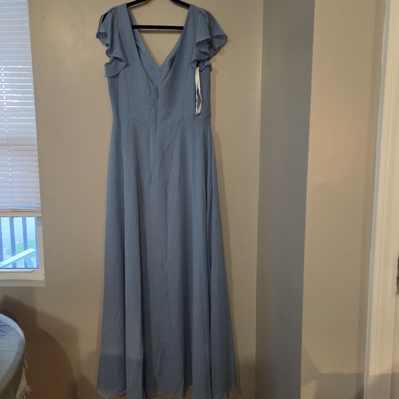 Azazie Women's Dusty Blue Whimsical Tierd A-Line Chiffon Bridesmaids Dress. S 10 - Picture 5 of 9